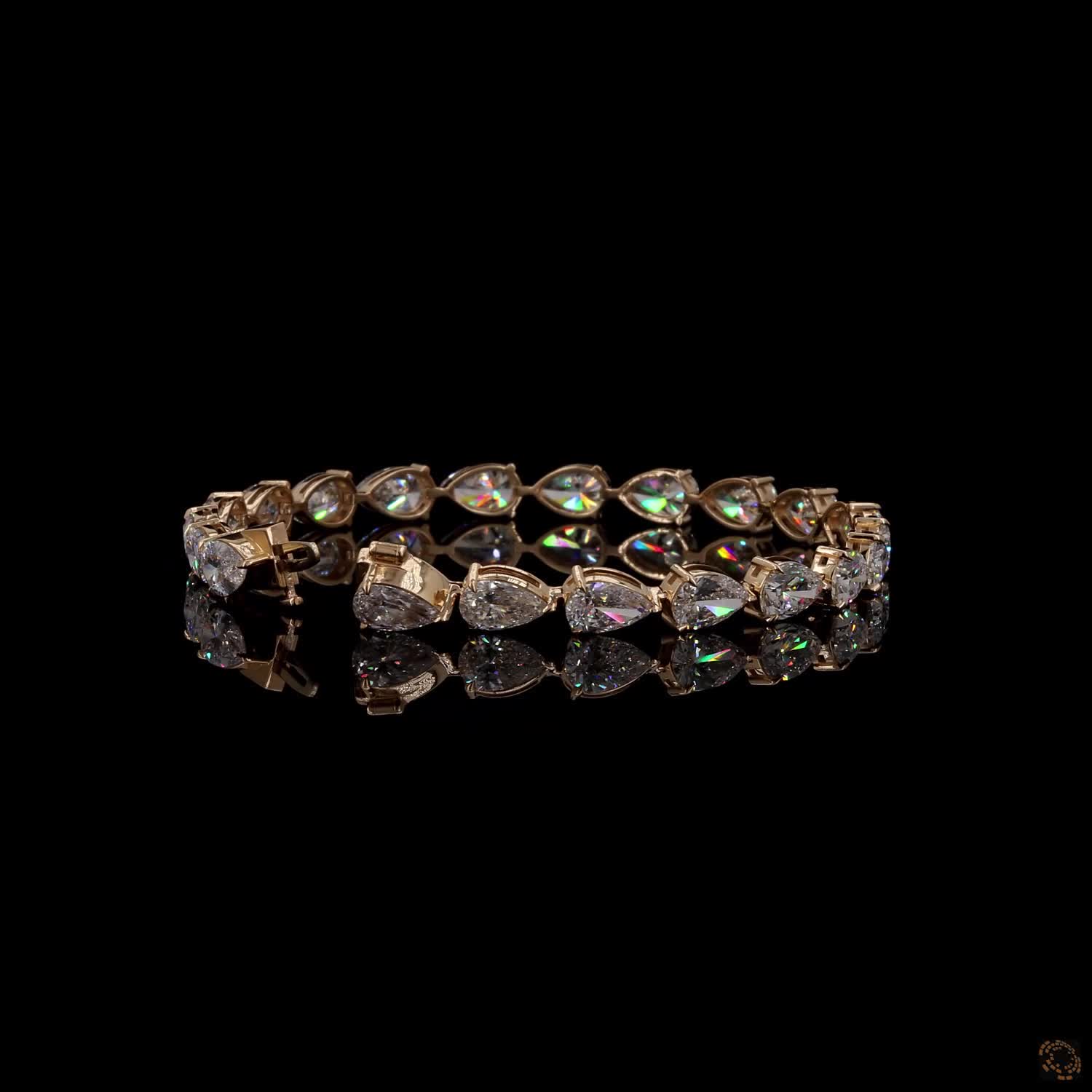 14.43 Ct Pear Cut Diamond Tennis Bracelet in Yellow Gold / Rose Gold