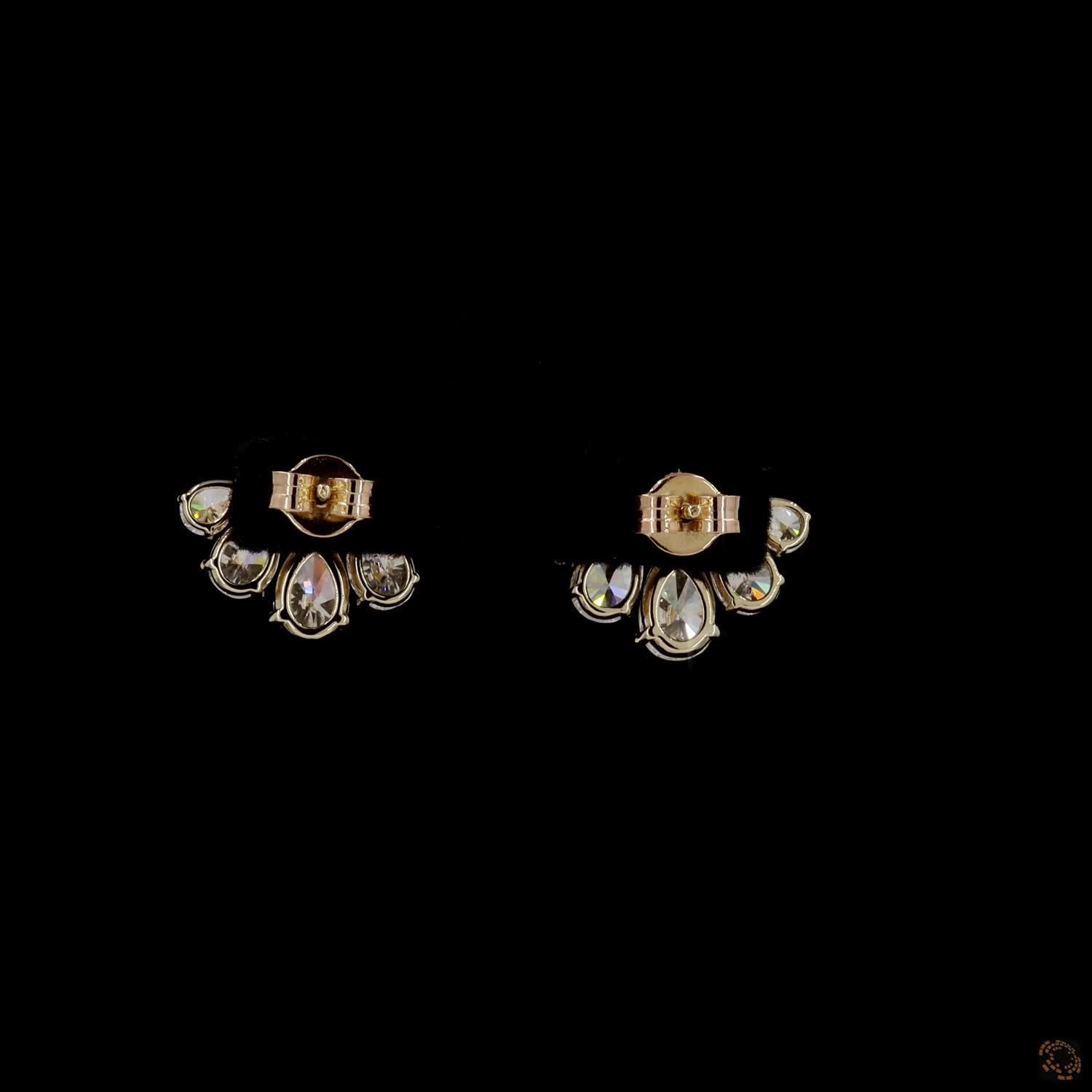 3.12 Pear Diamond Fan Cluster Stud Earrings in Yellow Gold