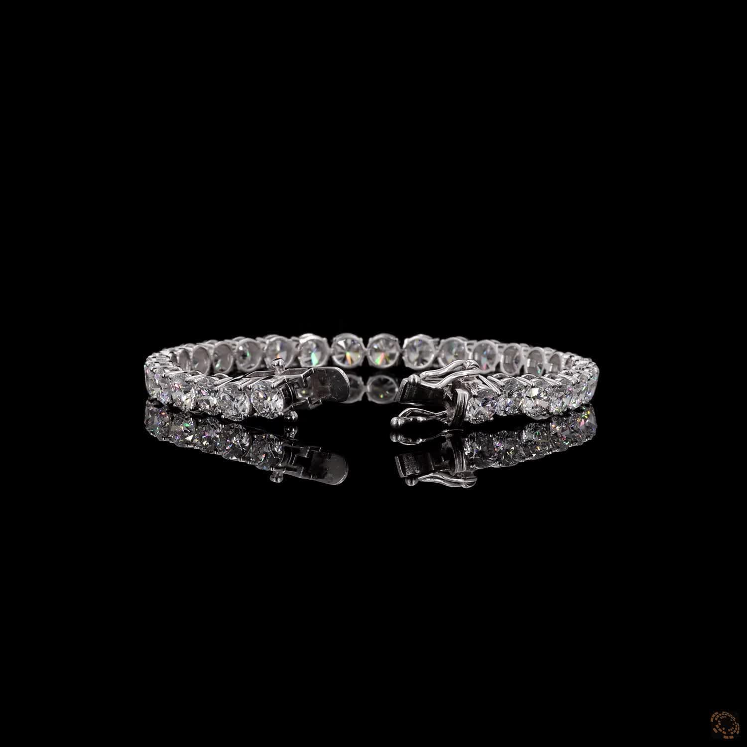 15.90 Ct Round Brilliant Cut Diamond Tennis Bracelet in 14K White Gold – Classic Box Clasp Safety Lock