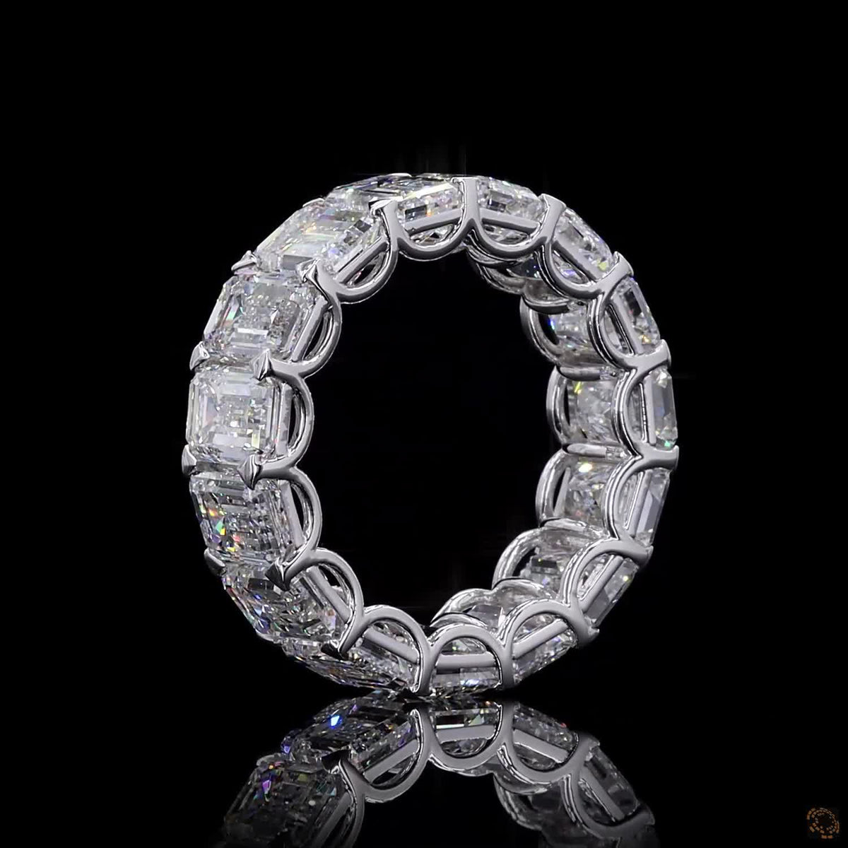 13.34 Ct Emerald Cut Diamond Eternity Band set in white gold with vertically aligned step-cut stones