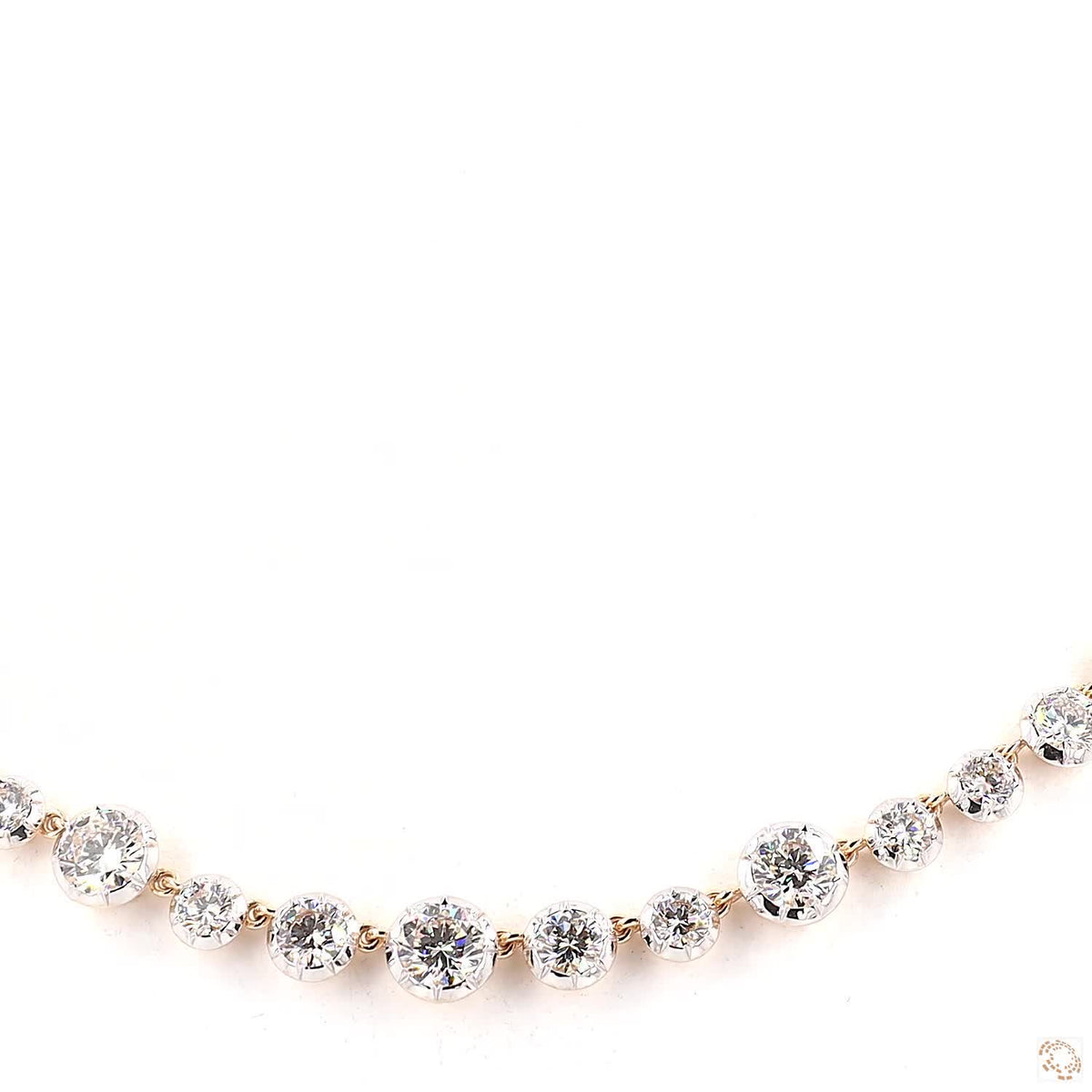 20.02 Ct Round Diamond Crown-Set Graduated Riviera Tennis Necklace in Yellow Gold