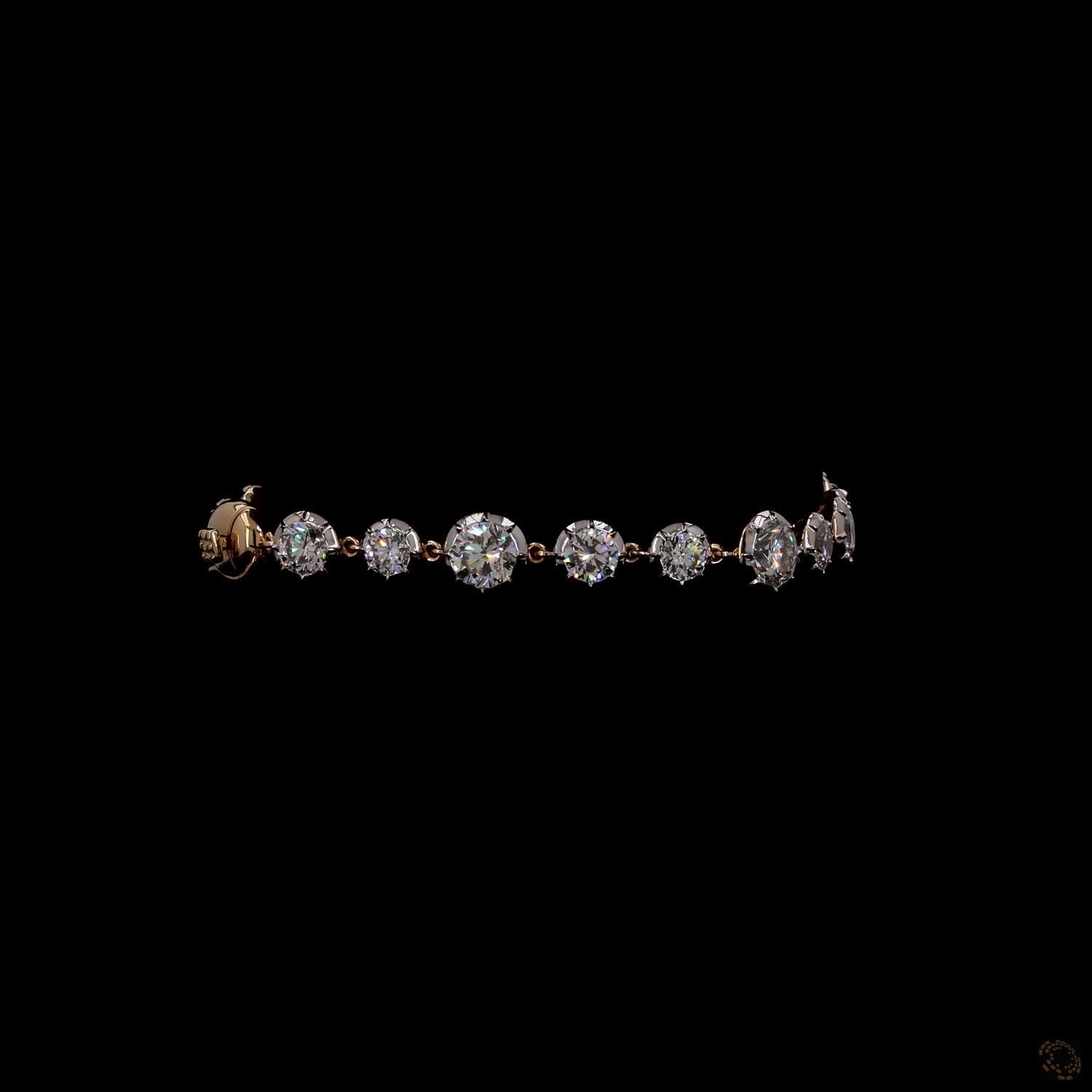 9.39 Ct Yellow Gold Graduated Round  Bracelet, Station Link Tennis Line Bracelet, Fine Bridal & Evening Jewelry
