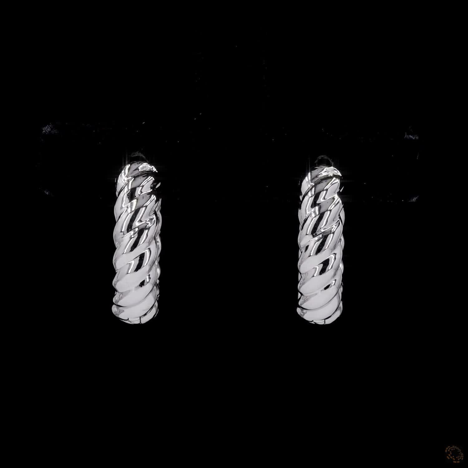 0.87 Ct Diamond Pavé Cable Twist Hoop Earrings in 14K White Gold | 3-Row Pavé Front & Twisted Back Huggie Hoops