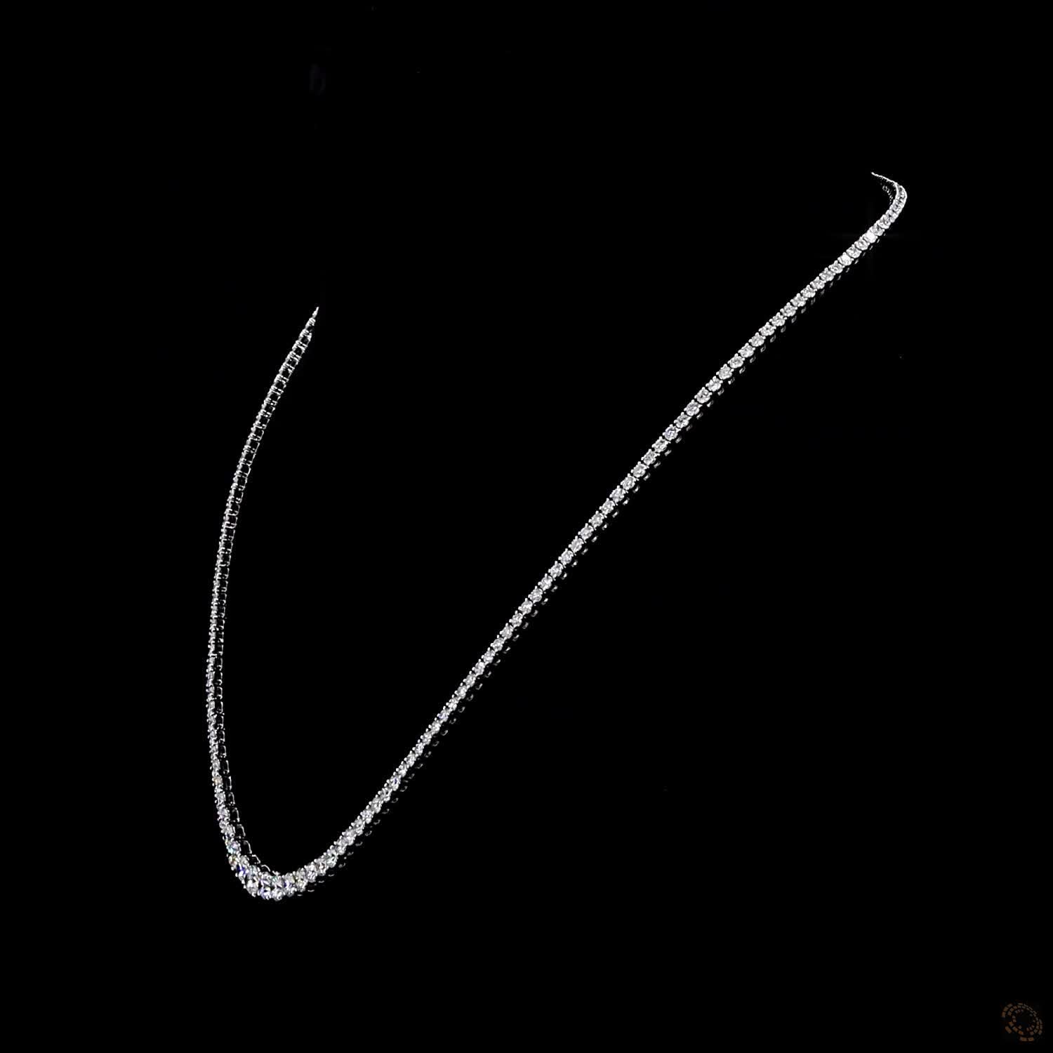 9.78 Ct graduated diamond tennis necklace, white gold Riviera necklace, round brilliant diamond strand, platinum graduated tennis necklace, statement diamond choker