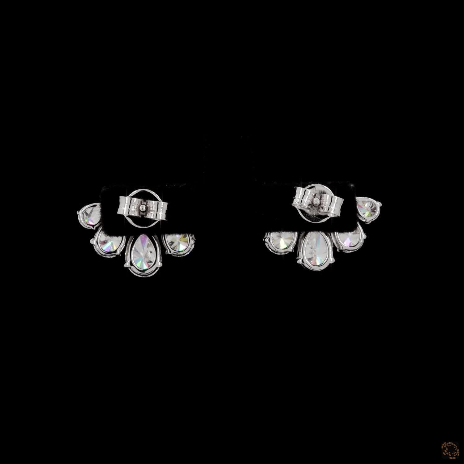3.1 Ct Pear Cut Diamond Fan Stud Earrings | Curved Pavé Bar Cluster Earrings in White Gold