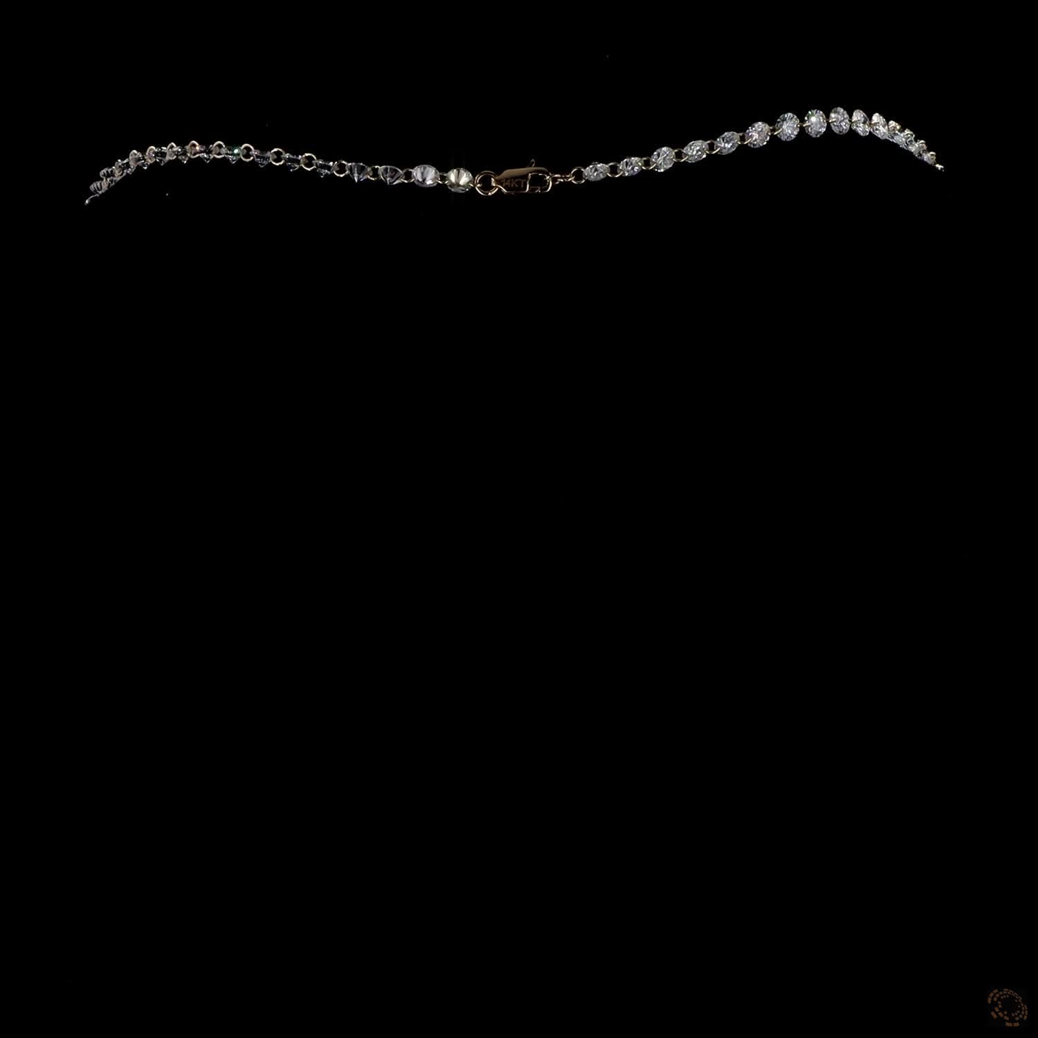19.49 Ct Round Brilliant Graduated Riviera Station Necklace in Yellow Gold