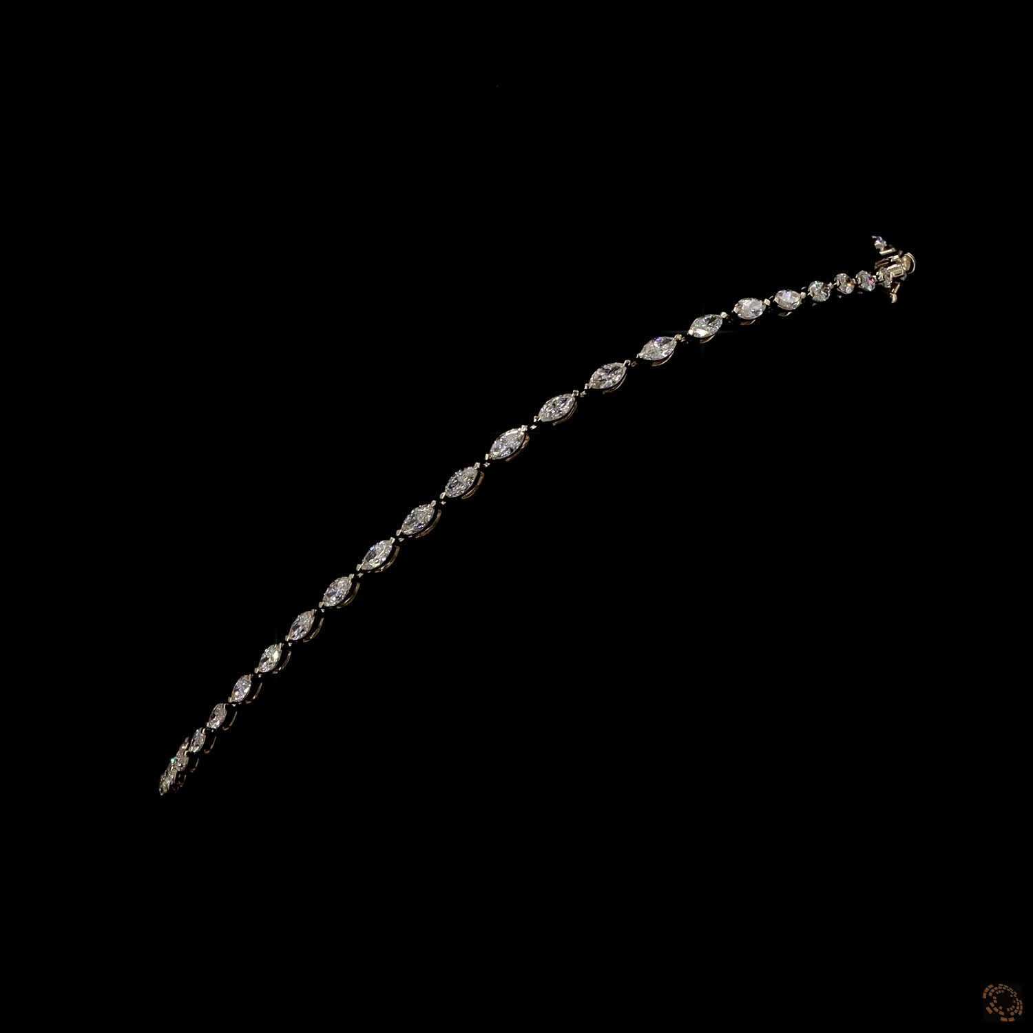 8.18 Ct Marquise Cut Diamond Tennis Necklace in Yellow Gold | East-West Graduated Diamond Riviera Collar