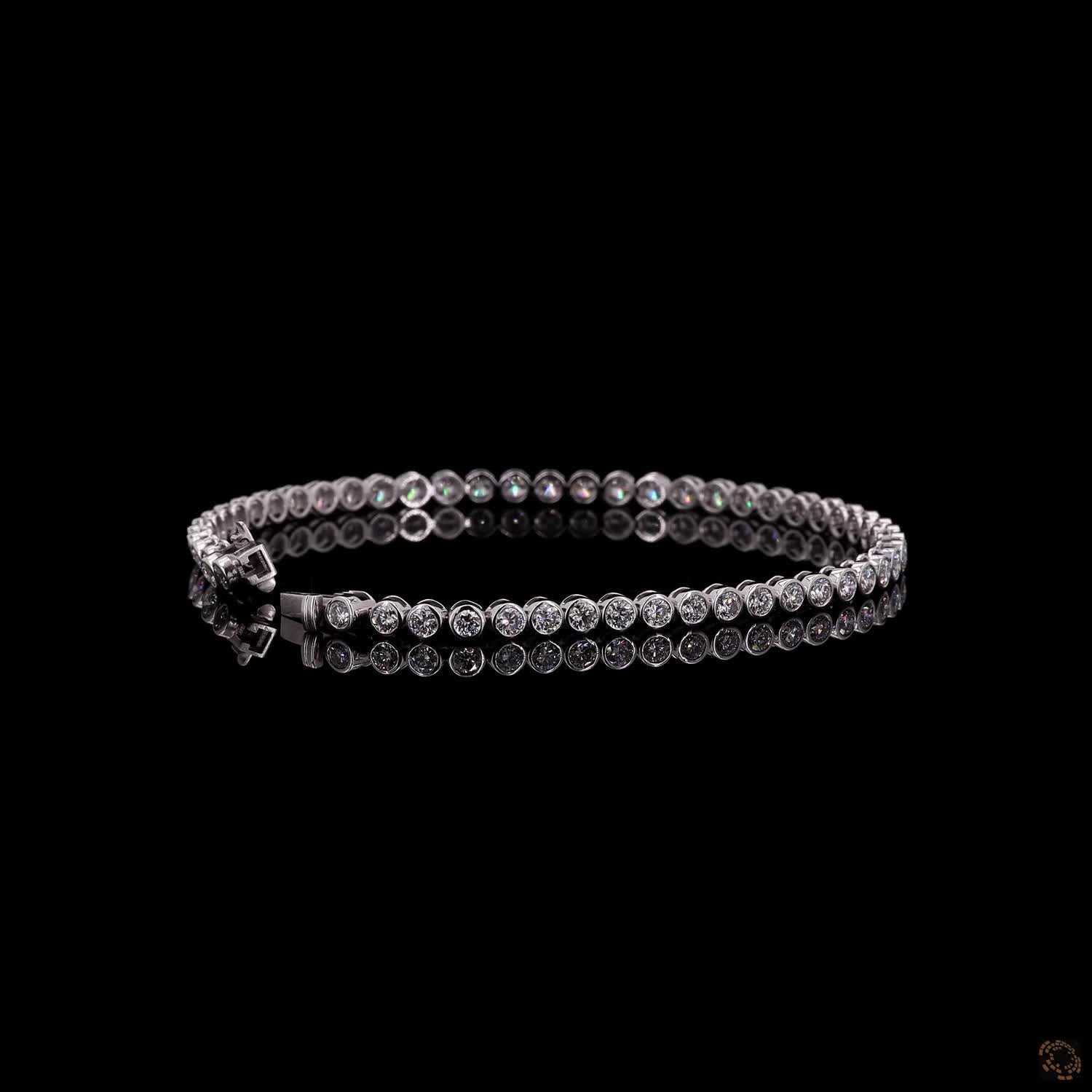 3.46 Ct 14K White Gold Round Cut Bezel Set Moissanite Tennis Bracelet with Double Latch Box Clasp