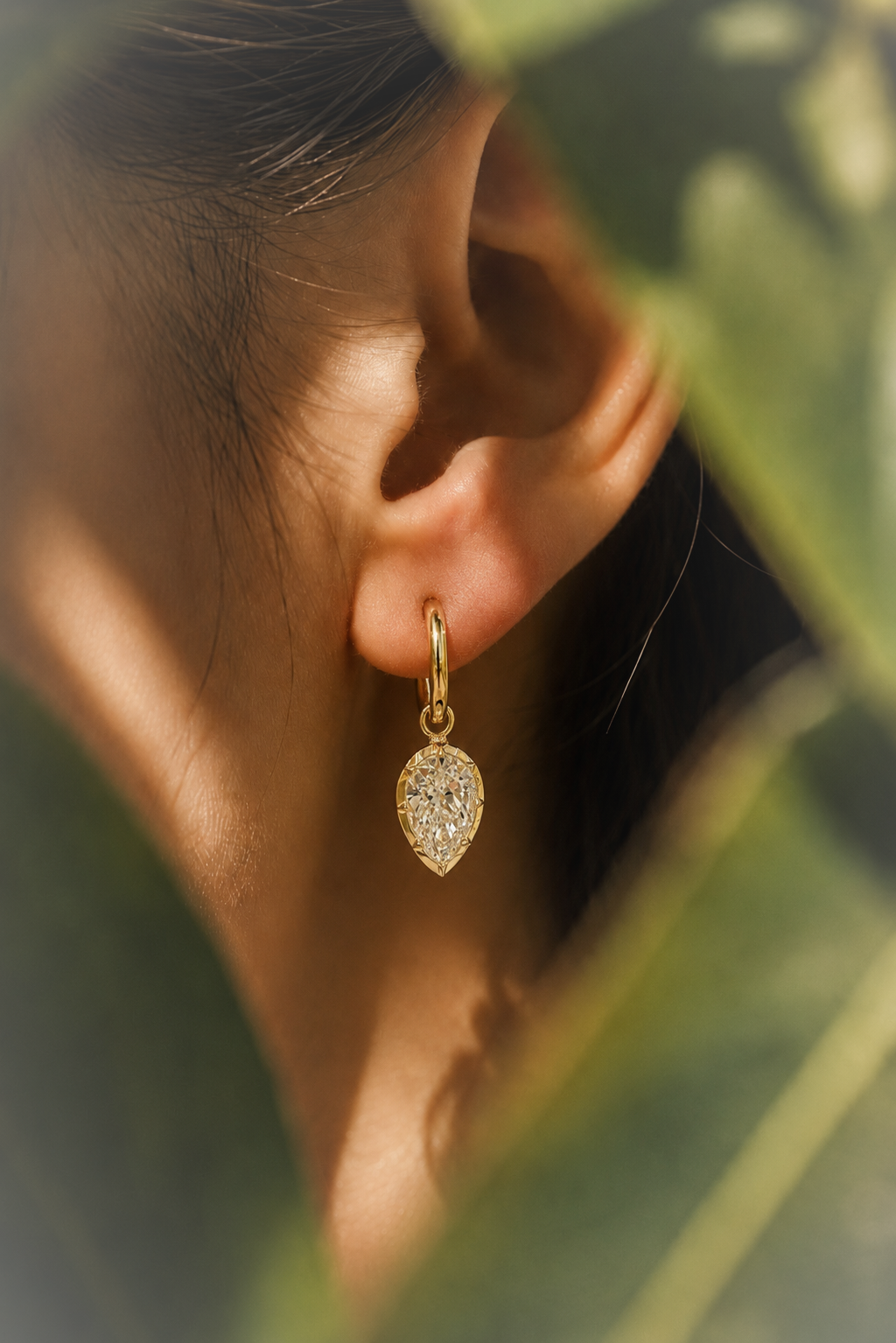 6.03 Ct Solitaire Drop Hoop Earrings | Pear Cut Bezel Set Diamond Dangle Hoop Earrings | Elegant Minimalist Luxury Earrings for Women