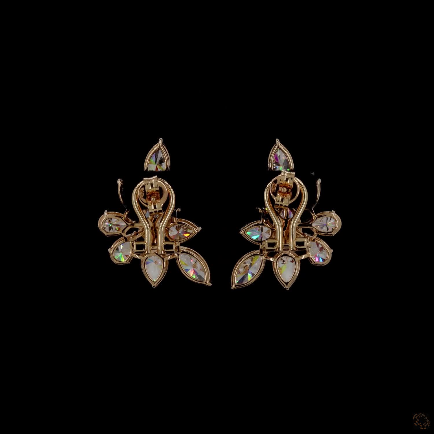 8.02 Ct 14K Yellow Gold Marquise & Pear  Botanical Ear Climber Earrings