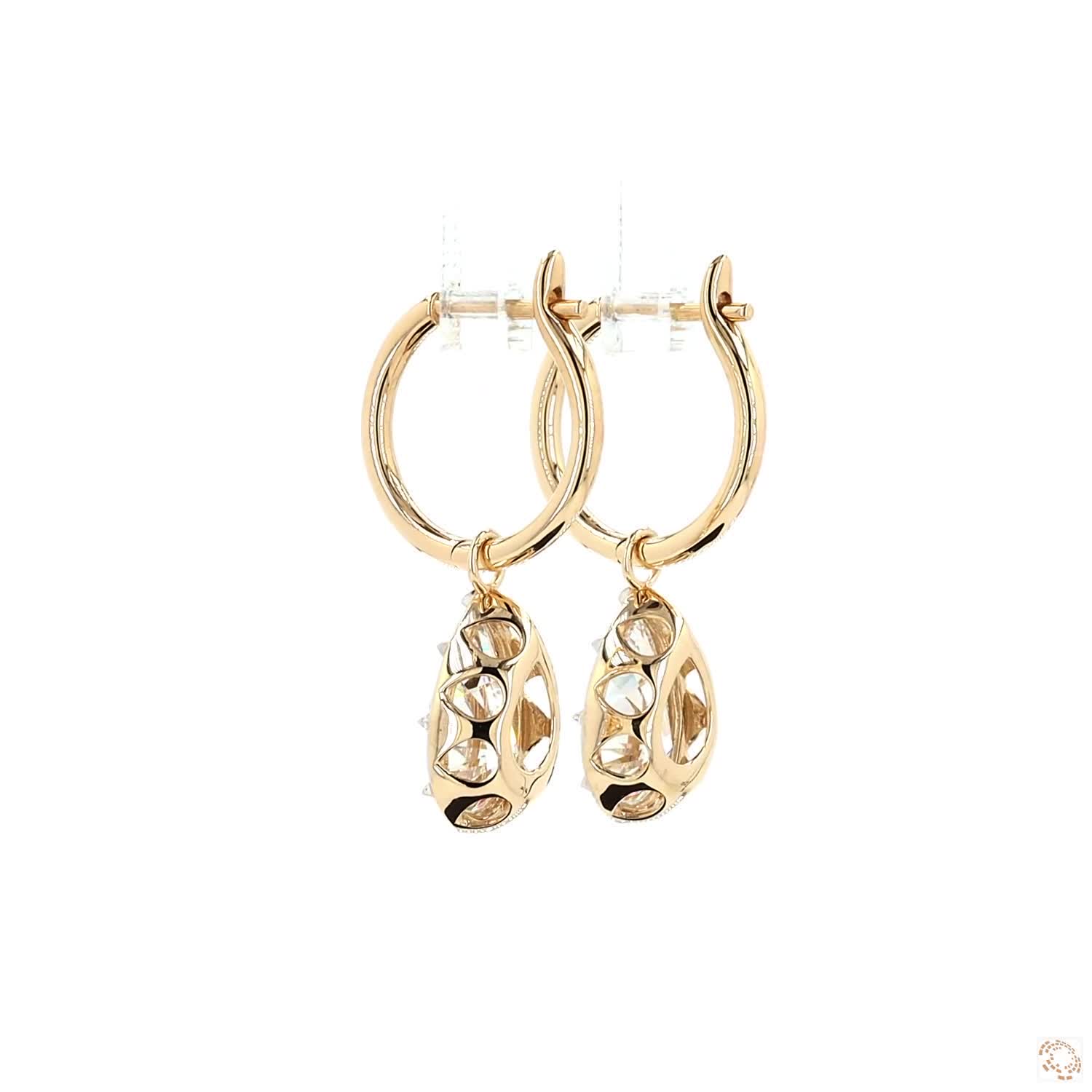 4.11 Ct Pear Cut Diamond Dangle Huggie Hoop Earrings, 14K Gold Teardrop Drop Earrings