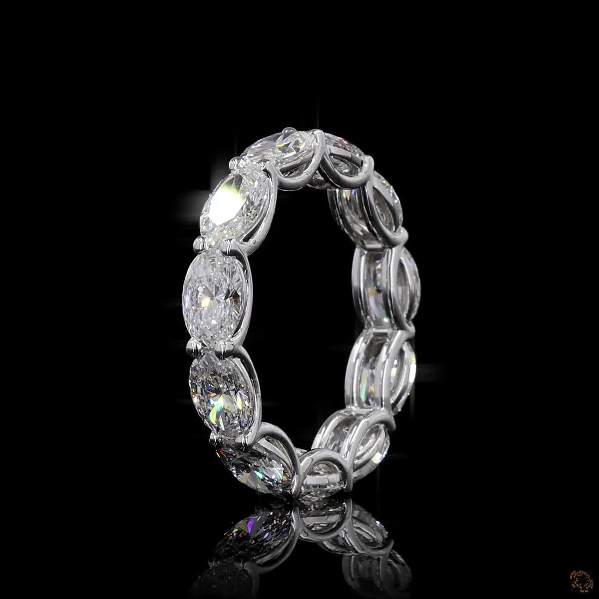 5.23 Ct East West Oval Diamond Eternity Band, Horizontal Oval Cut Wedding Band, East-West Oval Eternity Ring, Scalloped Basket Oval Band