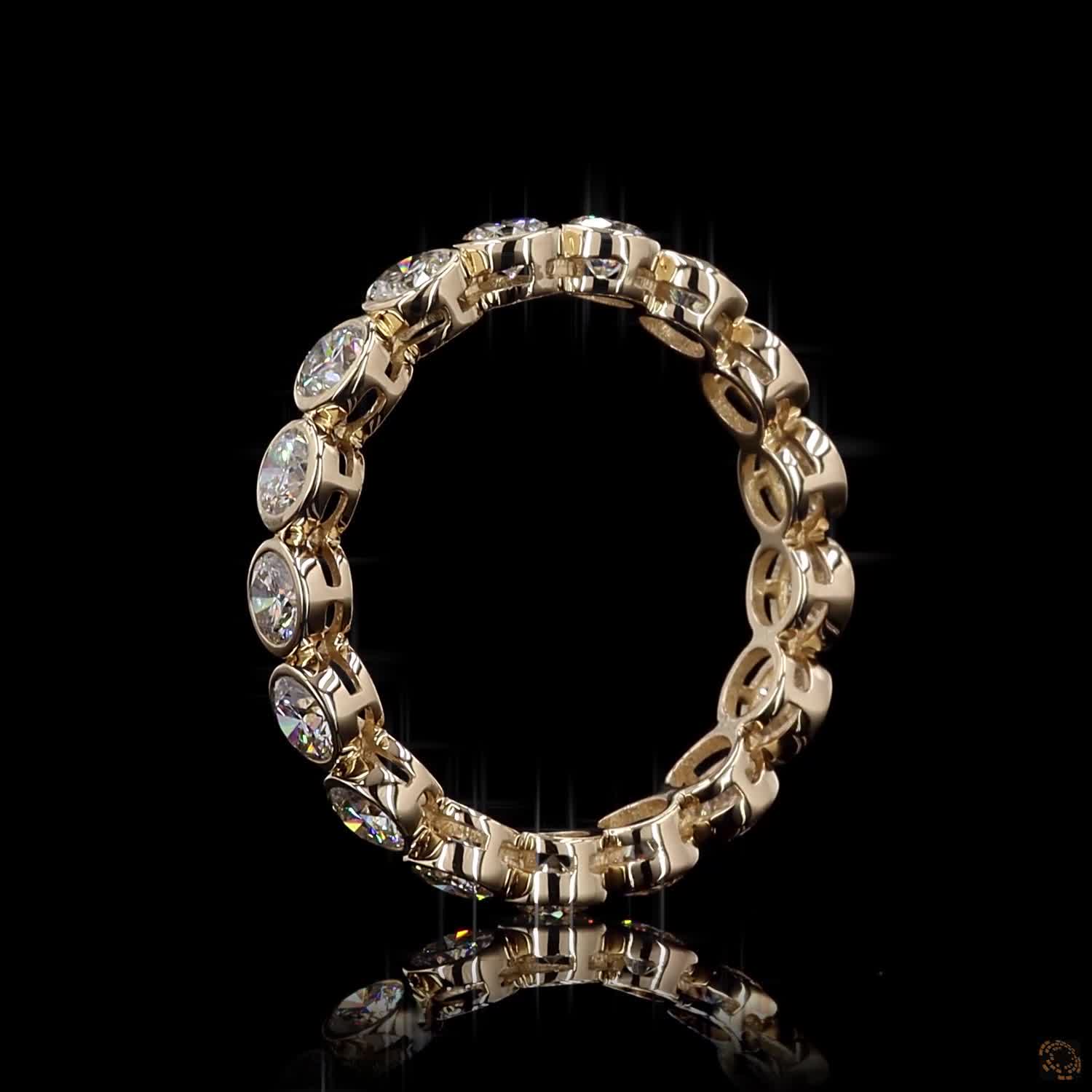 1.90 Ct Round Cut Diamond Bezel Eternity Band – 14K Yellow Gold Floating Bezel Wedding Ring