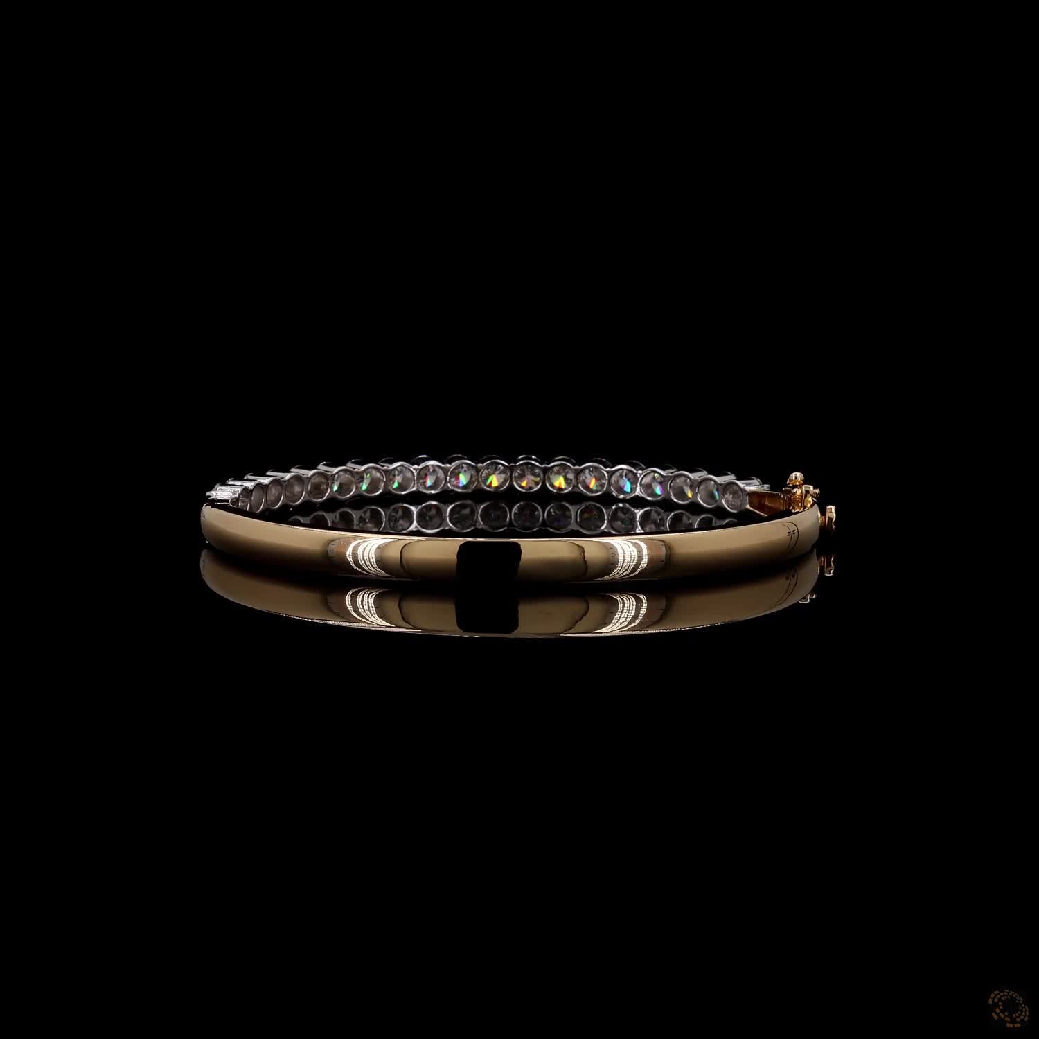 4.77 Ct Half-Eternity Diamond Bangle / Two-Tone Diamond Hinged Bangle