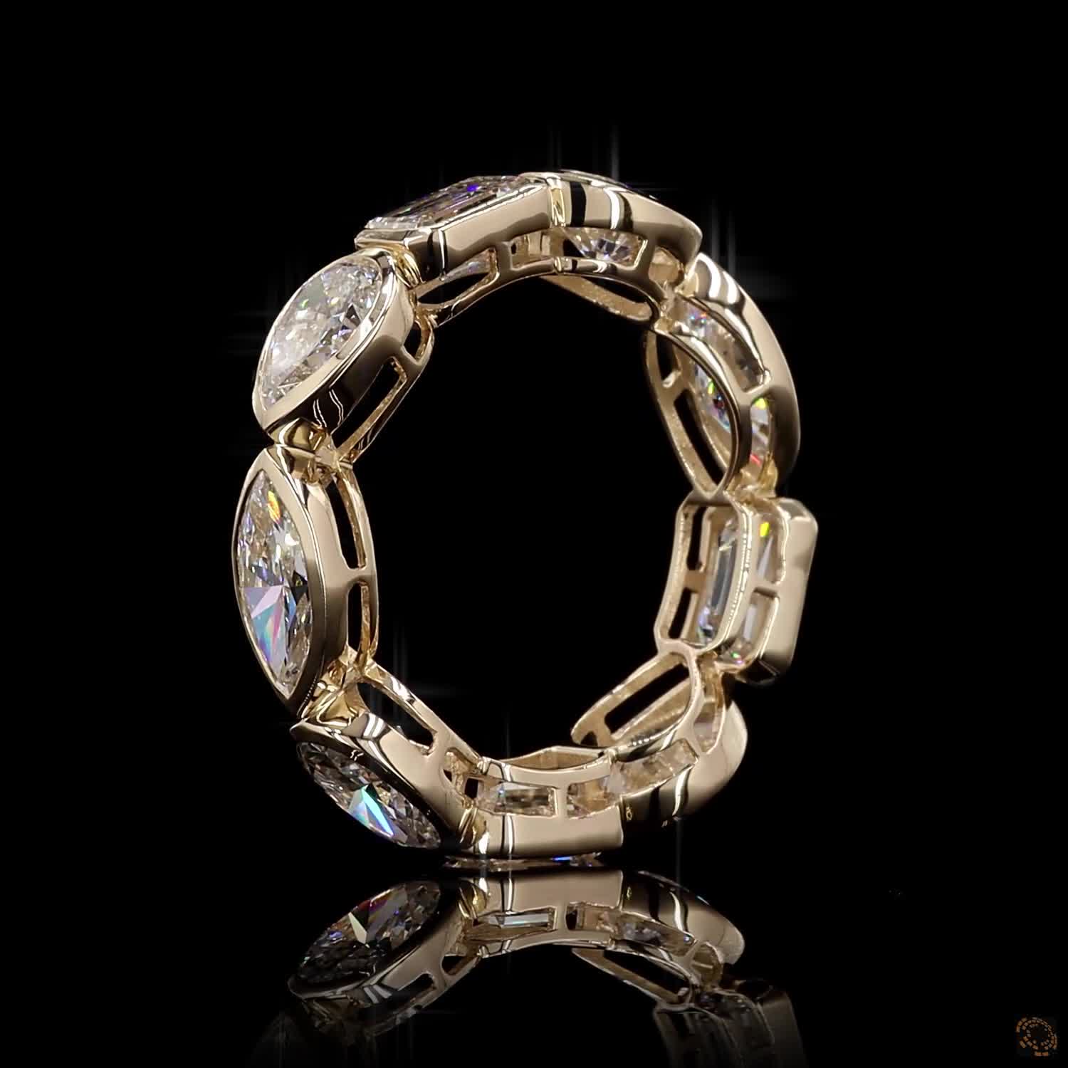 5.97 Ct Mixed Shape Diamond Bezel Eternity Ring | Multi-Cut Marquise Emerald Pear Oval Wedding Band in 14K Gold