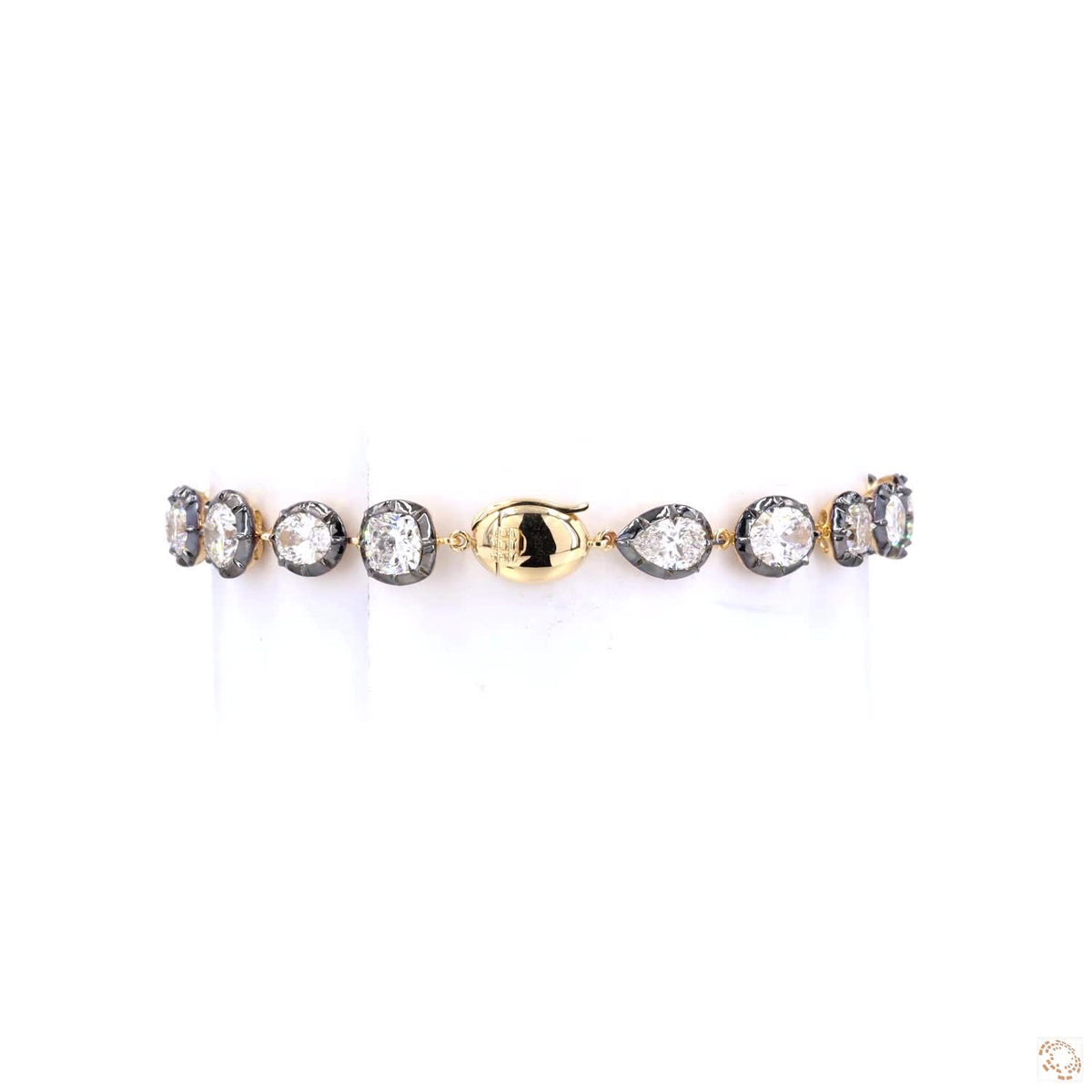 11.59 Ct Multi-Shape Diamond Bezel Tennis Bracelet in Two-Tone 14K Yellow Gold & Black Rhodium