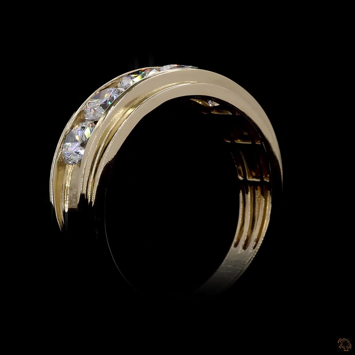 2.46 Ct Men's Channel Set Diamond Band, Yellow Gold Diamond Wedding Band, Round Diamond Men's Band, Thick Channel Set Ring