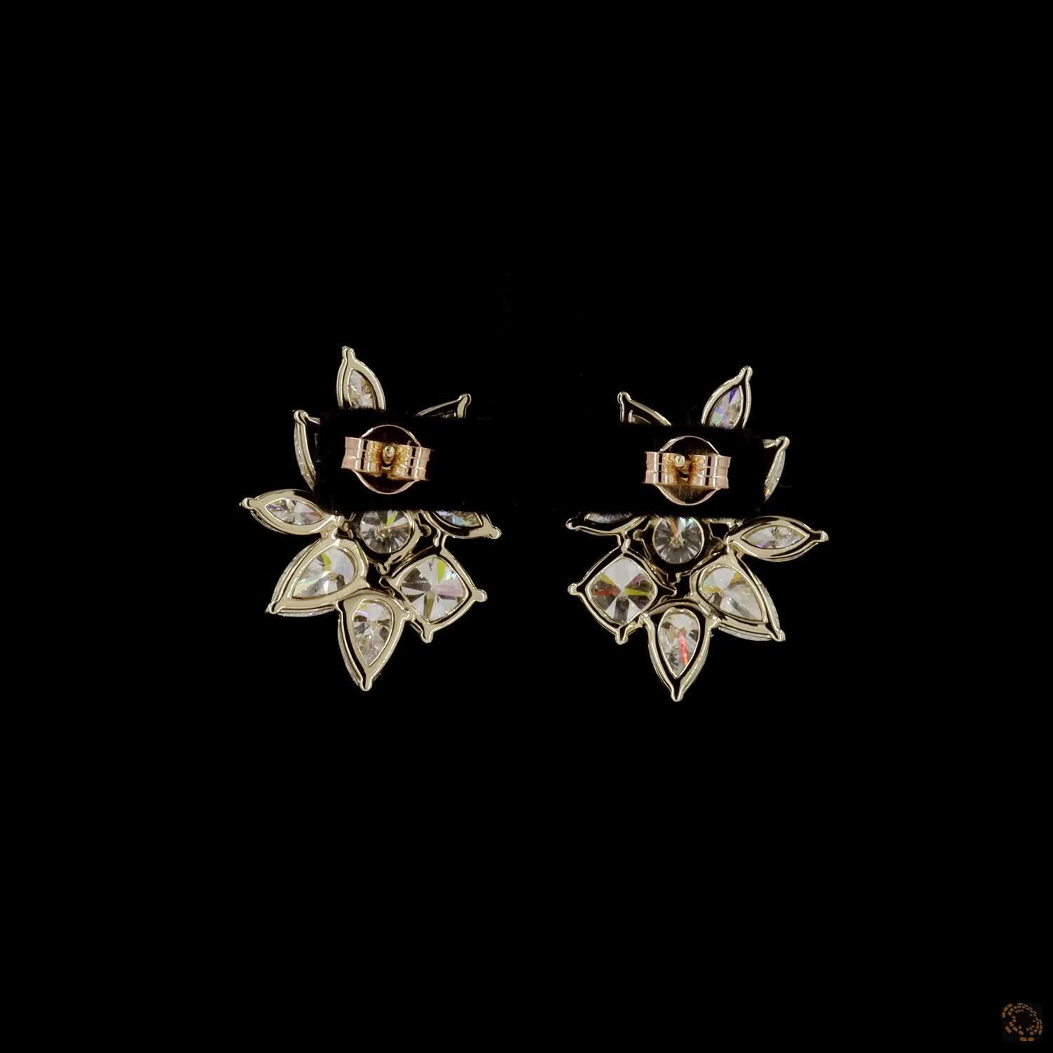 8.37 Ct Mixed Cut Diamond Floral Cluster Earrings in Yellow Gold