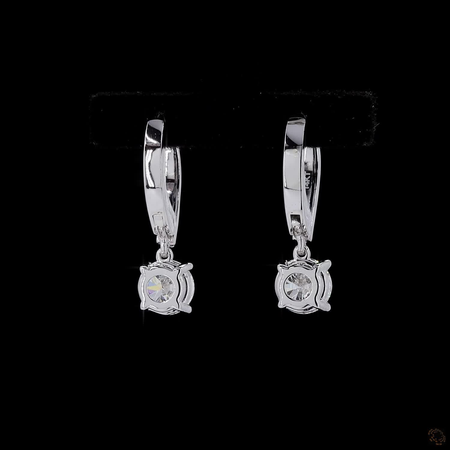 2.33 Ct Round Diamond Solitaire Dangle Earrings with Pavé Leverback Wire in White Gold