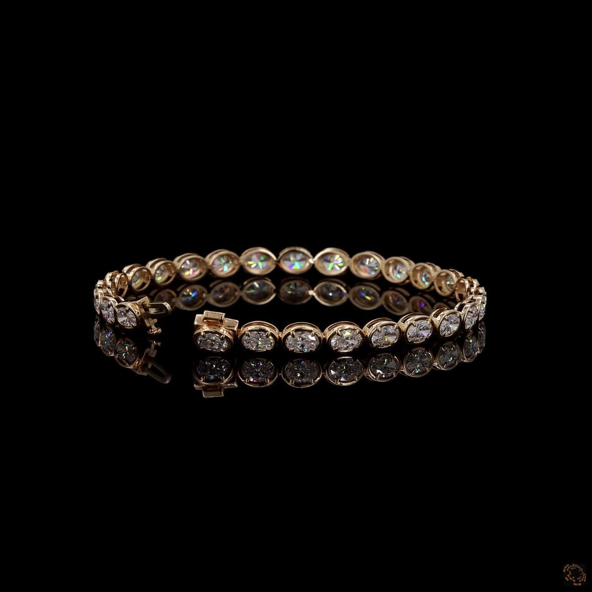6.92 Ct Bezel-Set Oval Cut Diamond Tennis Bracelet in Yellow Gold