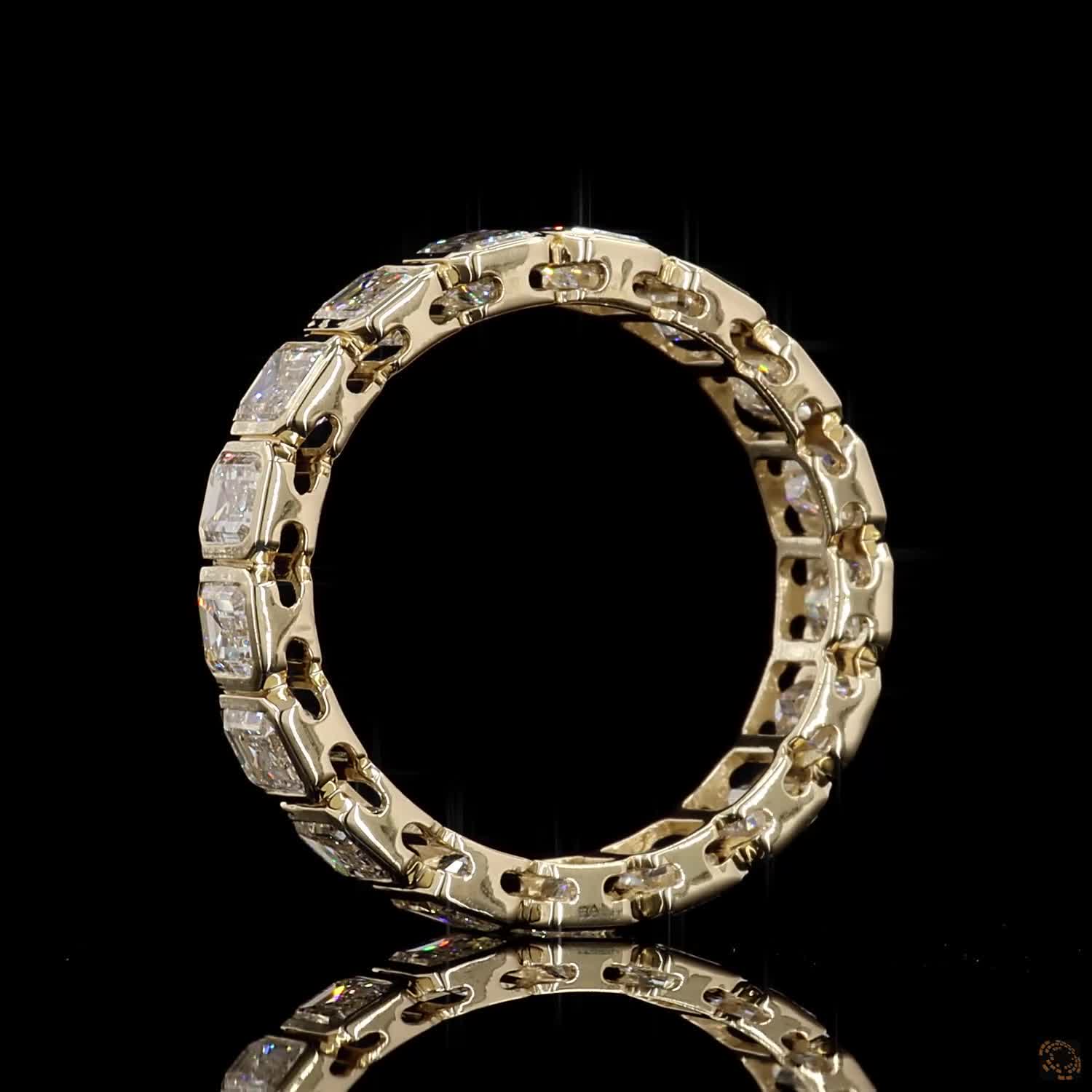 4.18 Ct Bezel-Set Emerald Cut Diamond Eternity Band in 14K Yellow Gold