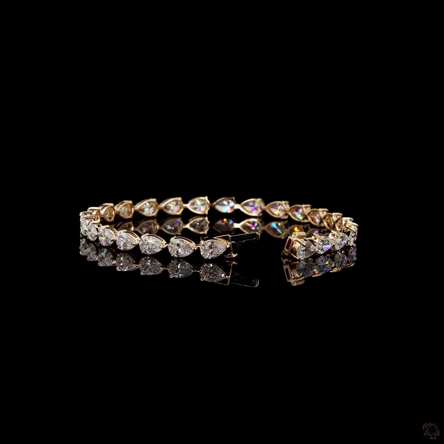 8.84 Ct Horizontal Pear-Shaped Diamond Line Bracelet in Yellow Gold
