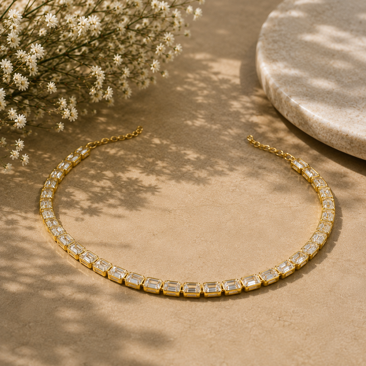 16.11 Ct Bezel Set Emerald Cut Lab Grown Diamond Tennis Necklace | Minimalist Luxury Jewelry