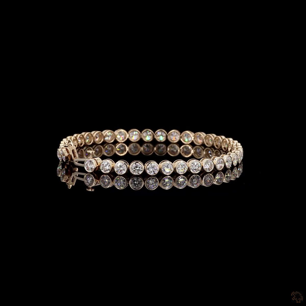 9.97 Ct Bezel-Set Round Cut Diamond Tennis Bracelet in Yellow Gold