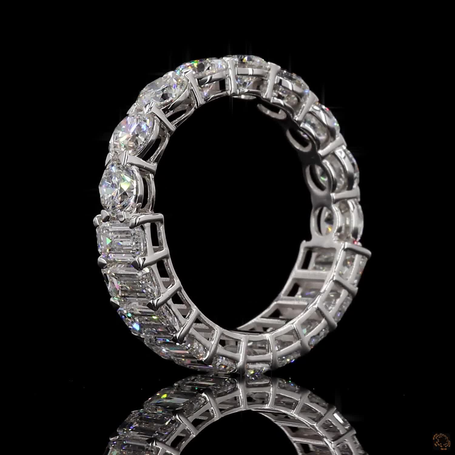 5.58 Ct Half Round Half Emerald Cut Diamond Eternity Ring | Multi-Shape Wedding Band in 14K White Gold