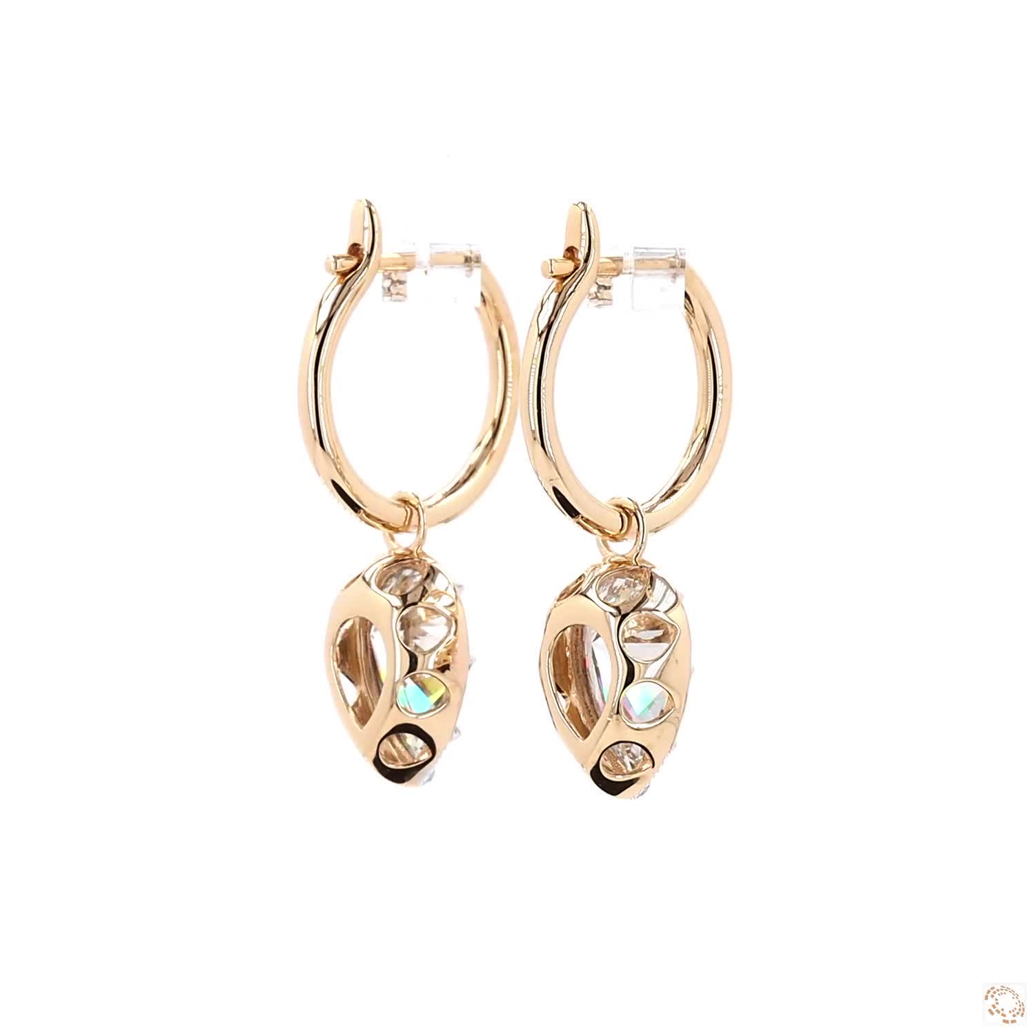 5.05 Ct 14K Gold Pear-Shape Solitaire Diamond Dangle Hoop Earrings – Two-Tone White Rim Drop Earrings