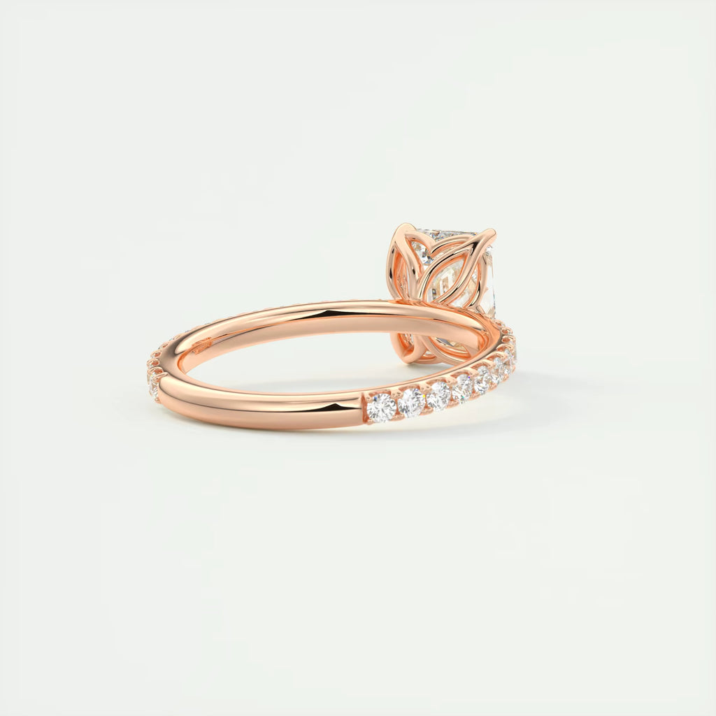 2.50 Ct Royale Pavé Center Stone Emerald Floral Basket 1.8mm French Set Pavé Ring