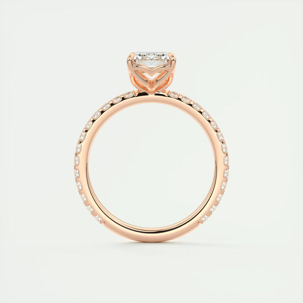 2.50 Ct Royale Pavé Center Stone Emerald Floral Basket 1.8mm French Set Pavé Ring