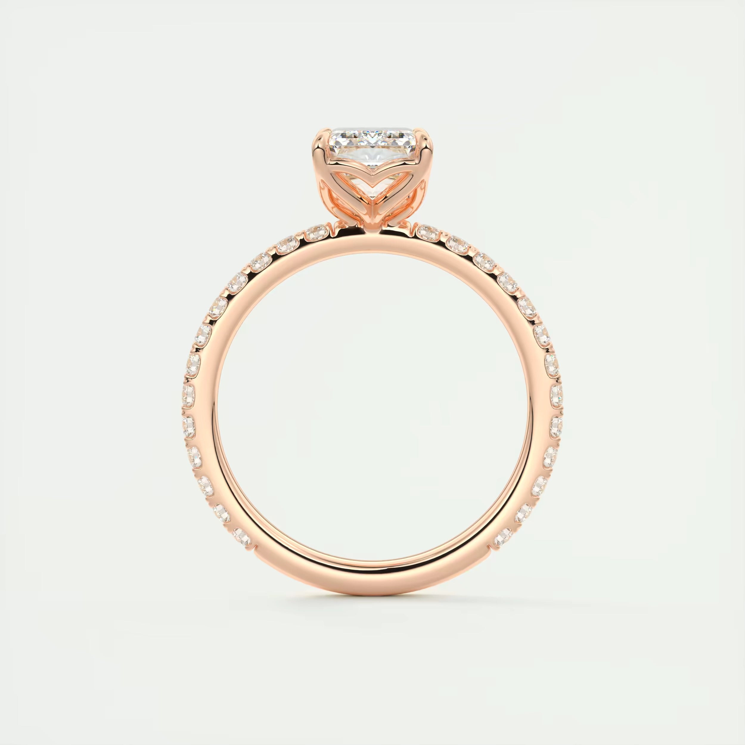 2.50 Ct Royale Pavé Center Stone Emerald Floral Basket 1.8mm French Set Pavé Ring