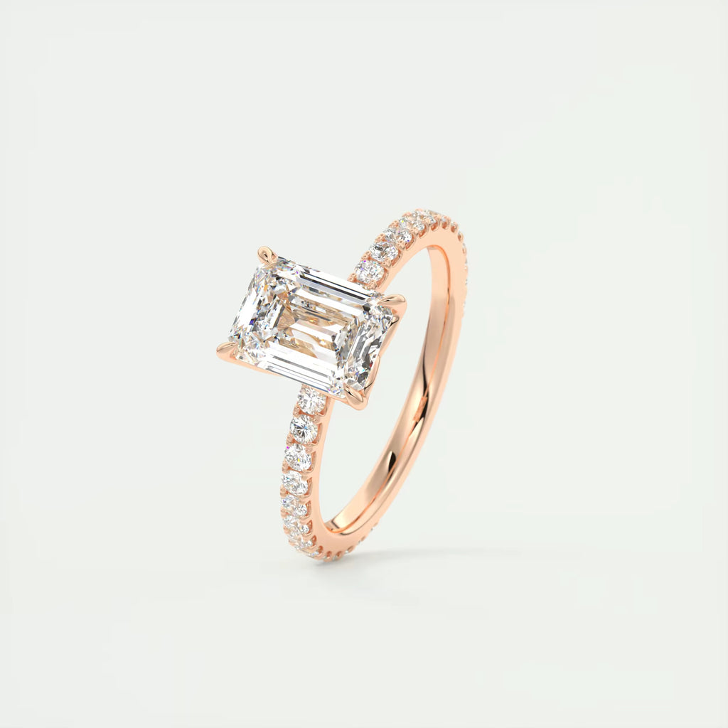 2.50 Ct Royale Pavé Center Stone Emerald Floral Basket 1.8mm French Set Pavé Ring