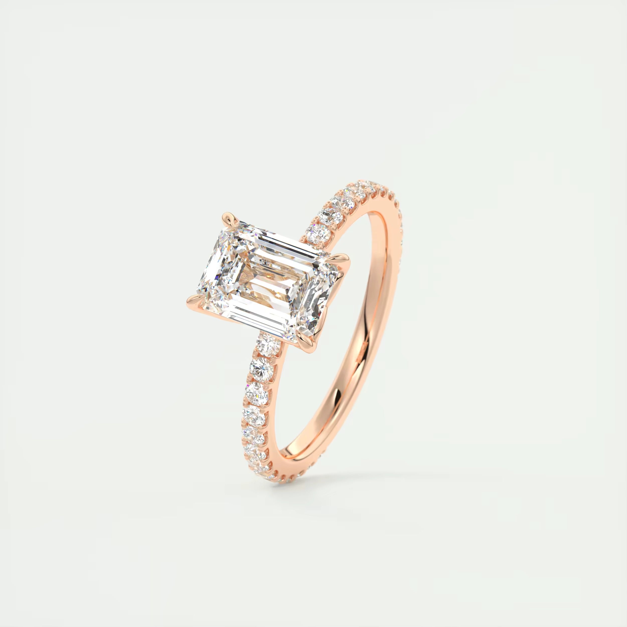 2.50 Ct Royale Pavé Center Stone Emerald Floral Basket 1.8mm French Set Pavé Ring