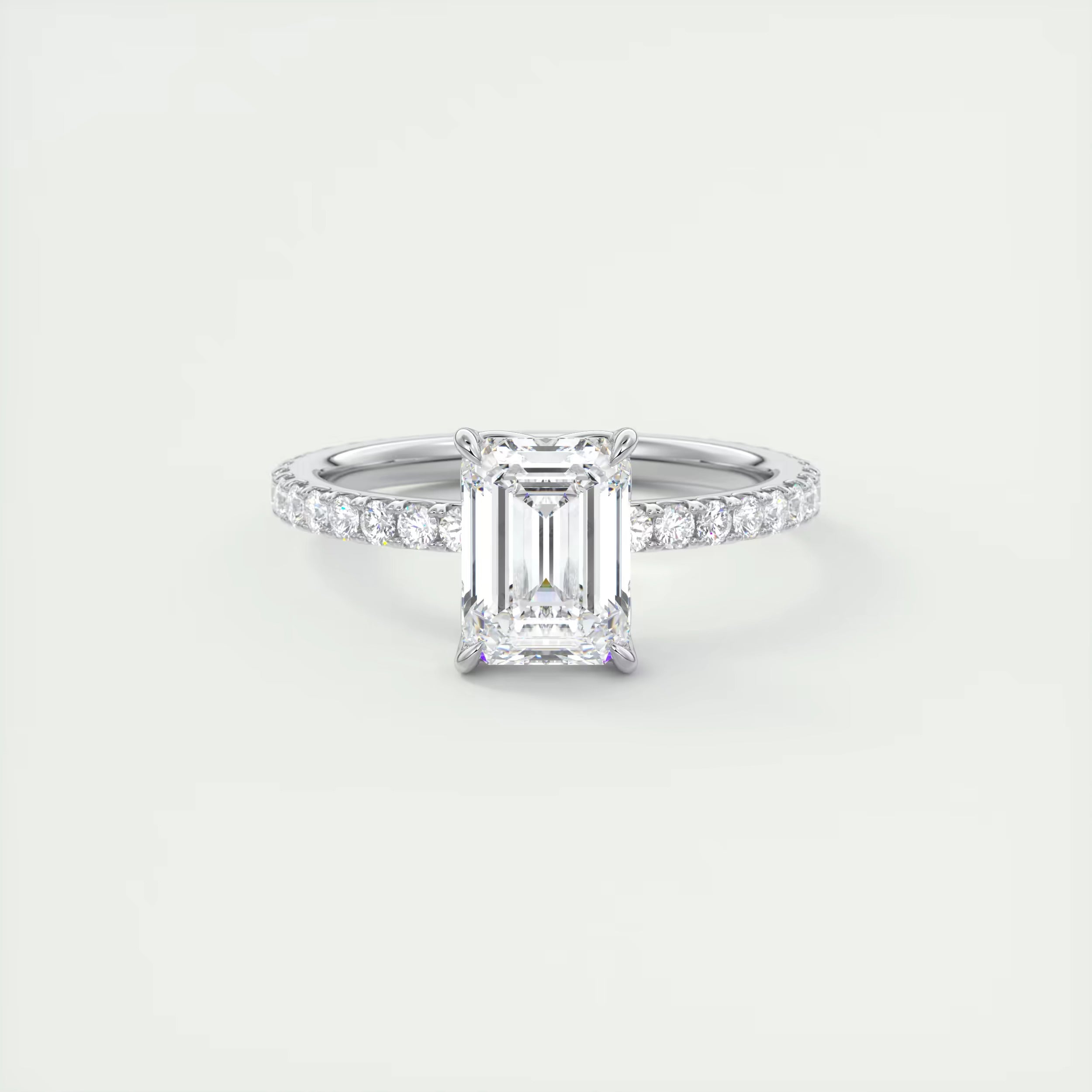2.50 Ct Royale Pavé Center Stone Emerald Floral Basket 1.8mm French Set Pavé Ring