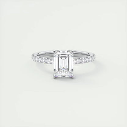 2.50 Ct Royale Pavé  Emerald Floral Basket 1.8mm French Set Pavé Ring