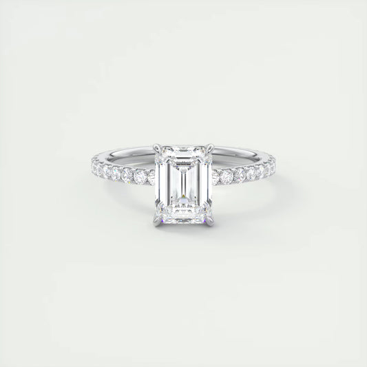 2.50 Ct Royale Pavé  Emerald Floral Basket 1.8mm French Set Pavé Ring