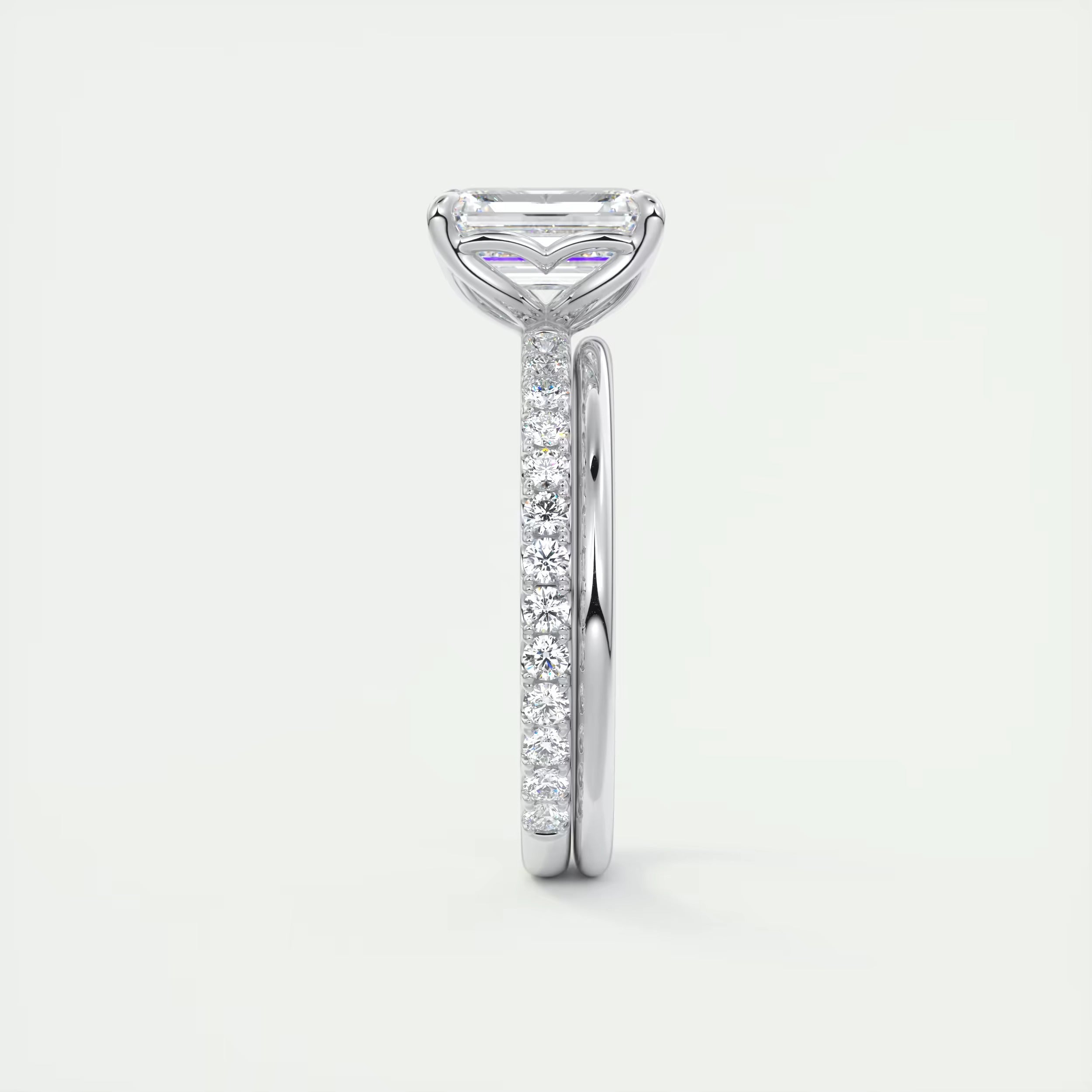 2.50 Ct Royale Pavé Center Stone Emerald Floral Basket 1.8mm French Set Pavé Ring