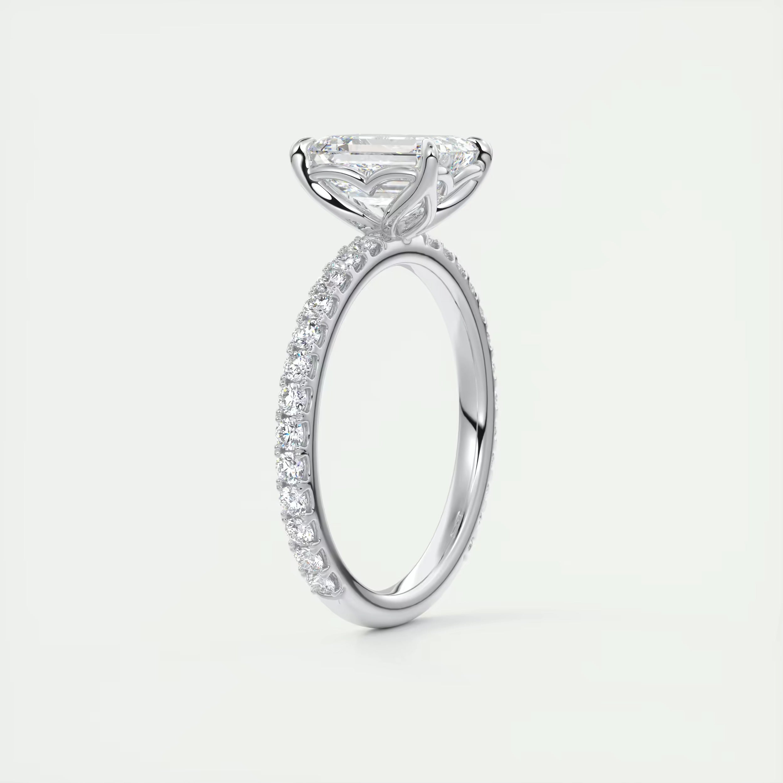 2.50 Ct Royale Pavé Center Stone Emerald Floral Basket 1.8mm French Set Pavé Ring