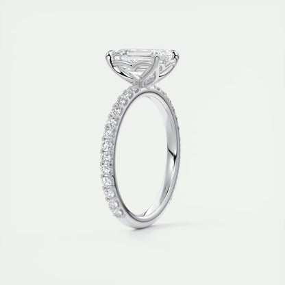2.50 Ct Royale Pavé  Emerald Floral Basket 1.8mm French Set Pavé Ring