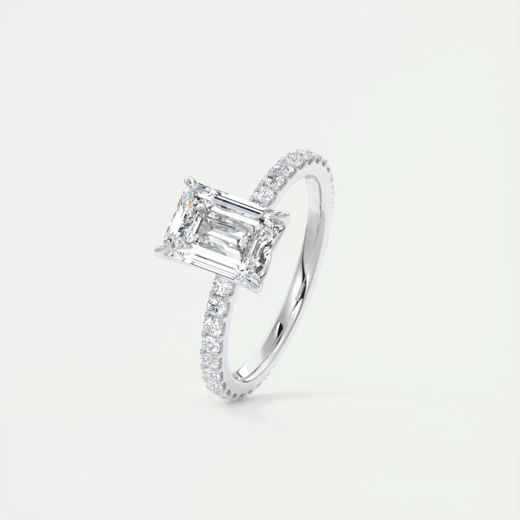 2.50 Ct Royale Pavé Center Stone Emerald Floral Basket 1.8mm French Set Pavé Ring