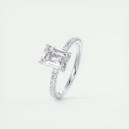 2.50 Ct Royale Pavé  Emerald Floral Basket 1.8mm French Set Pavé Ring