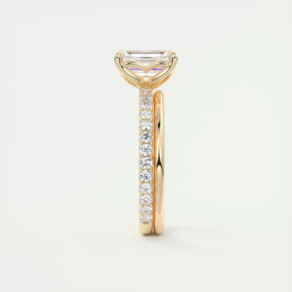 2.50 Ct Royale Pavé Center Stone Emerald Floral Basket 1.8mm French Set Pavé Ring