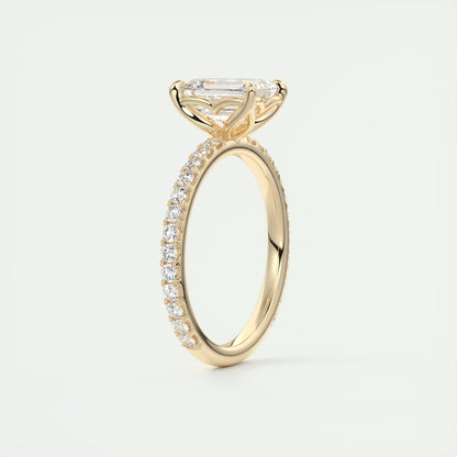 2.50 Ct Royale Pavé  Emerald Floral Basket 1.8mm French Set Pavé Ring