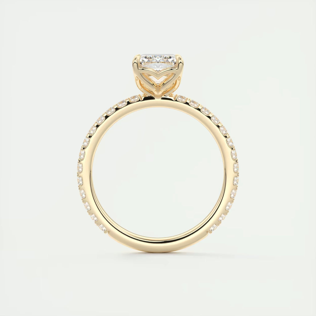 2.50 Ct Royale Pavé Center Stone Emerald Floral Basket 1.8mm French Set Pavé Ring