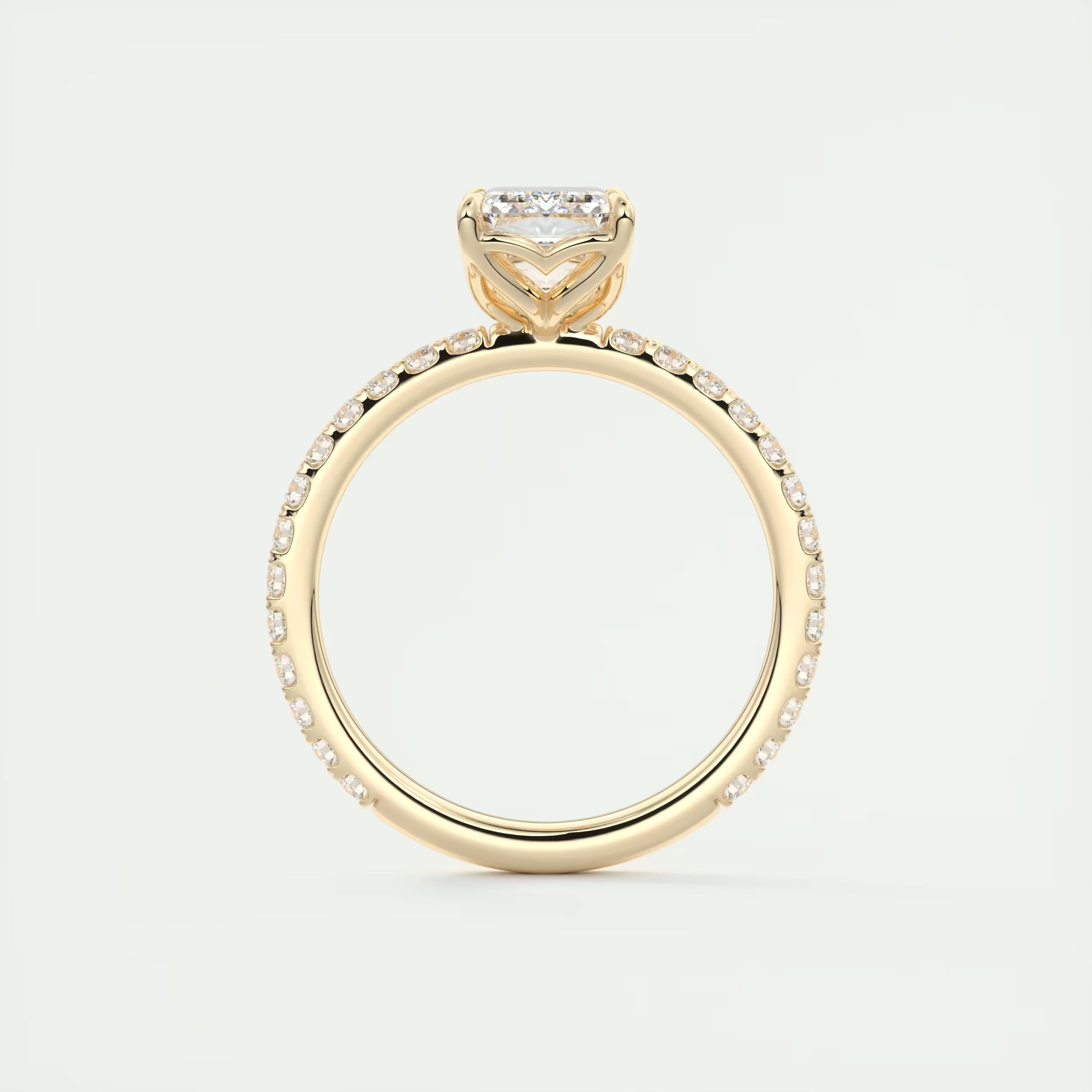 2.50 Ct Royale Pavé Center Stone Emerald Floral Basket 1.8mm French Set Pavé Ring