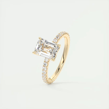 2.50 Ct Royale Pavé  Emerald Floral Basket 1.8mm French Set Pavé Ring