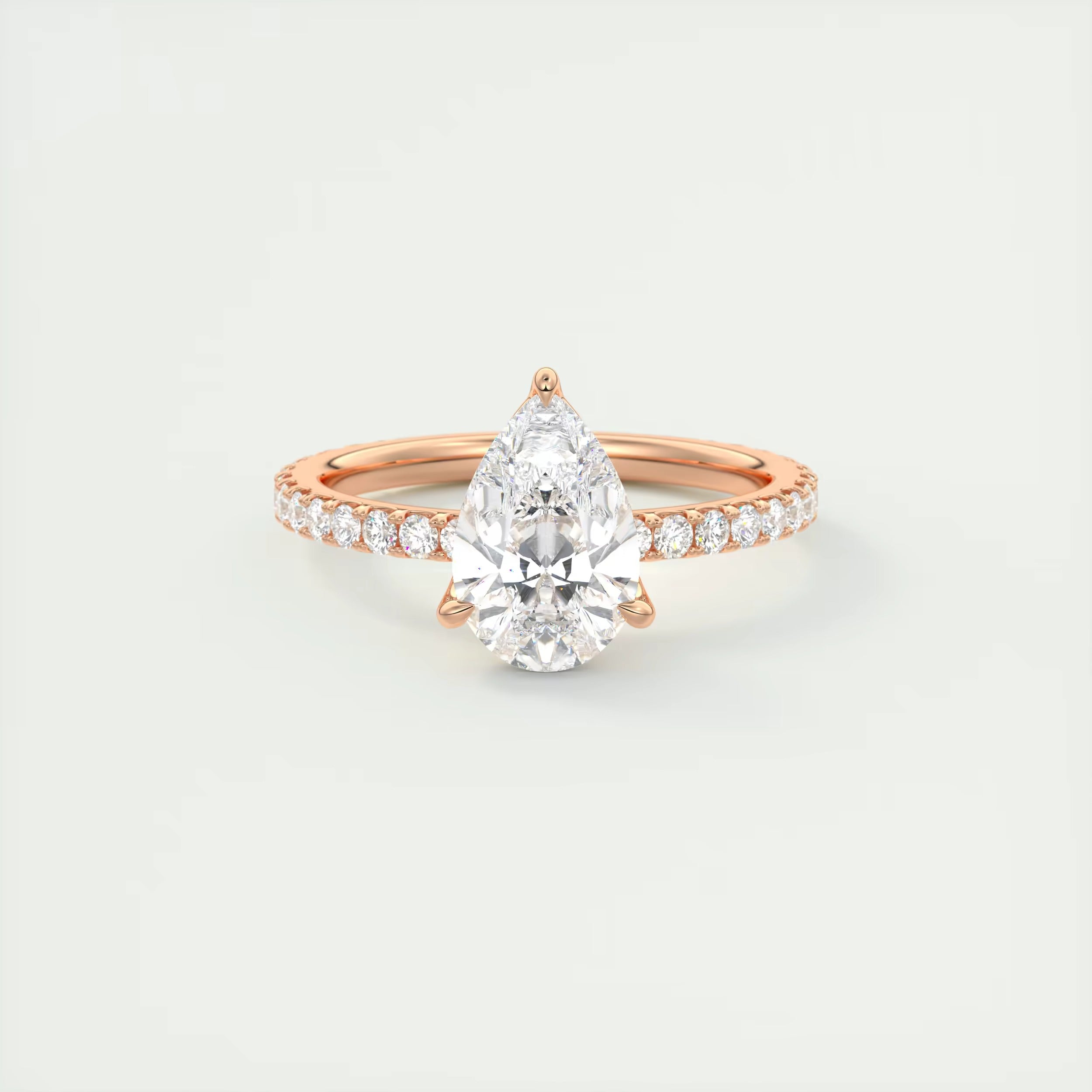 2.50 Ct Royale Pavé  Center Stone Pear & Side Stone Round Pavé Ring