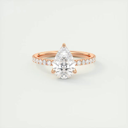 2.50 Ct Royale Pavé  Pear Floral Basket 1.8mm French Set Pavé Ring